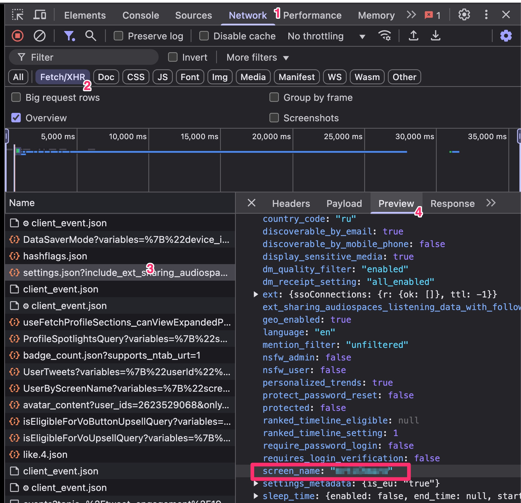 Network Tab in browser